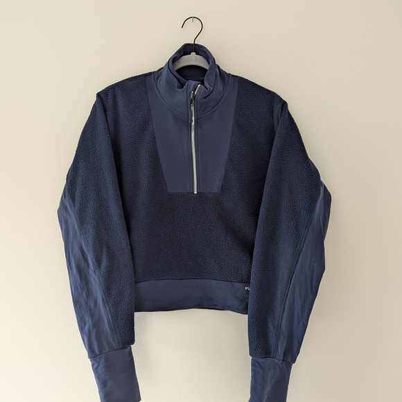 Kari Traa Sigrun Hybrid Navy Blue Half-Zip Mock-Neck Cropped Top - Women's Large - Picture 1 of 12